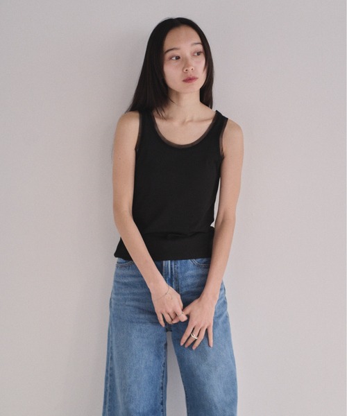SOYEN(ソイエン)の「2WAYチュールレイヤードシアータンクトップ(タンクトップ・レディース・アイボリー/ブラック/グリーン・F)」の14枚目の写真