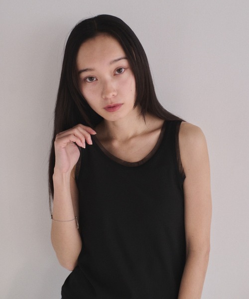 SOYEN(ソイエン)の「2WAYチュールレイヤードシアータンクトップ(タンクトップ・レディース・アイボリー/ブラック/グリーン・F)」の10枚目の写真