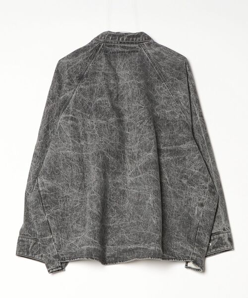【my beautiful landlet】 PIGMENT PRINT WASHED DENIM RAGLAN OVERSIZE SHIRT - black