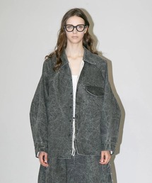 【my beautiful landlet】 PIGMENT PRINT WASHED DENIM RAGLAN OVERSIZE SHIRT - black