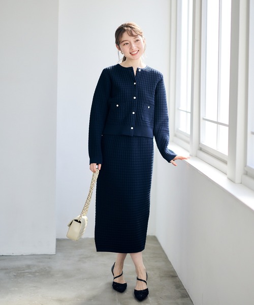 12Twelve Agenda(トゥエルブ アジェンダ)の「鹿の子編みスカートニットセットアップ(ワンピース・レディース・ネイビー/グレイッシュベージュ・M)」の16枚目の写真