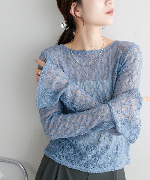 セール】【WEB限定】前後2WAY袖フリルレースプルオーバー（Tシャツ