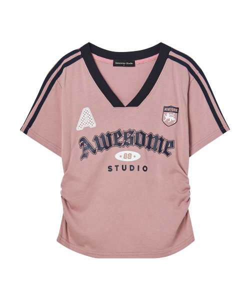 AWESOME STUDIO(オーサムスタジオ)の「半袖ブロックコアVネックシャーリングTシャツアイボリー(Tシャツ/カットソー・レディース・その他・FREE)」の8枚目の写真