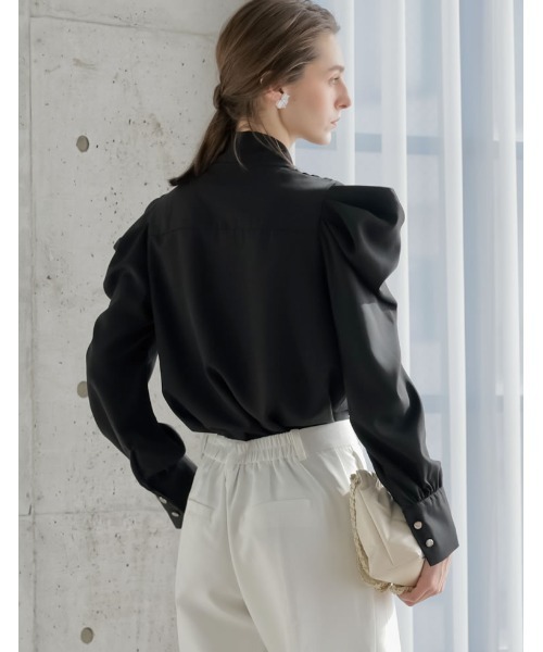Re:EDIT（リエディ）の「[2026S/S COLLECTION][MEISM by Re:EDIT]無地orドットパワショルVネックボウタイブラウス（シャツ/ブラウス・レディース・ホワイト系その他/ホワイト/ブラック/ブラック系その他・MEDIUM/LARGE）」の8枚目の写真