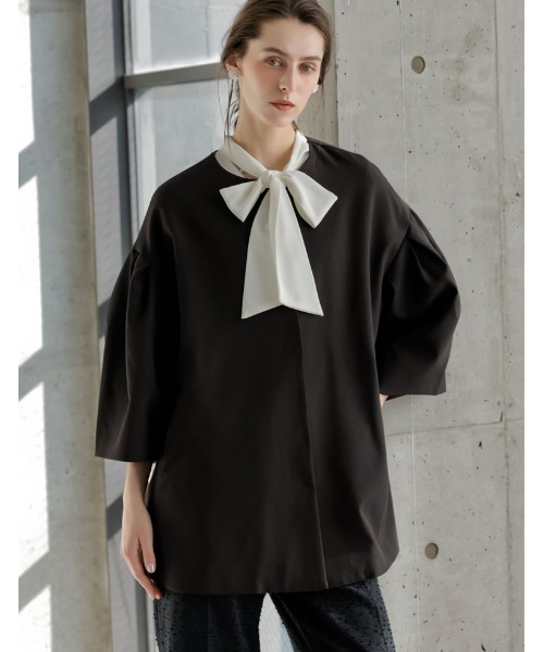 Re:EDIT（リエディ）の「[2026S/S COLLECTION][MEISM by Re:EDIT]無地orドットパワショルVネックボウタイブラウス（シャツ/ブラウス・レディース・ホワイト系その他/ホワイト/ブラック/ブラック系その他・MEDIUM/LARGE）」の14枚目の写真