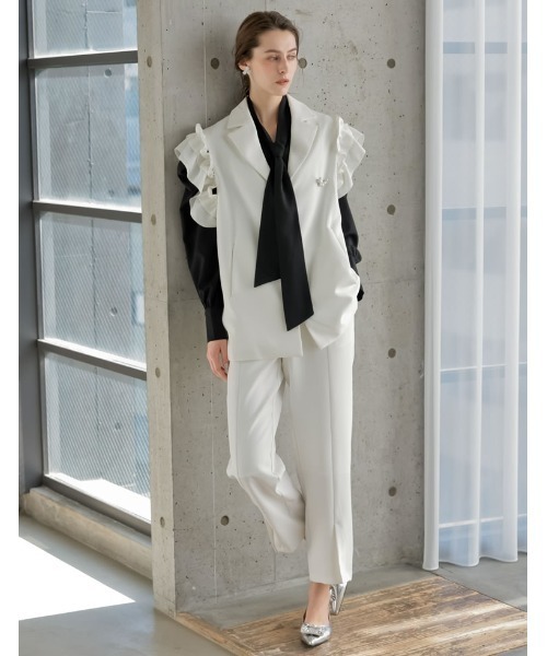 Re:EDIT（リエディ）の「[2026S/S COLLECTION][MEISM by Re:EDIT]無地orドットパワショルVネックボウタイブラウス（シャツ/ブラウス・レディース・ホワイト系その他/ホワイト/ブラック/ブラック系その他・MEDIUM/LARGE）」の10枚目の写真