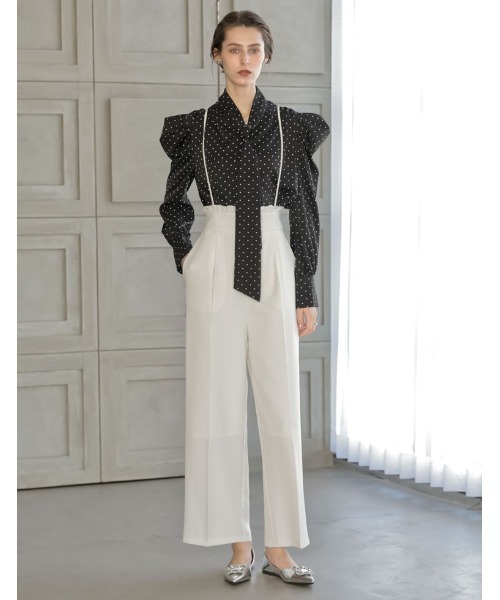 Re:EDIT（リエディ）の「[2026S/S COLLECTION][MEISM by Re:EDIT]無地orドットパワショルVネックボウタイブラウス（シャツ/ブラウス・レディース・ホワイト系その他/ホワイト/ブラック/ブラック系その他・MEDIUM/LARGE）」の16枚目の写真