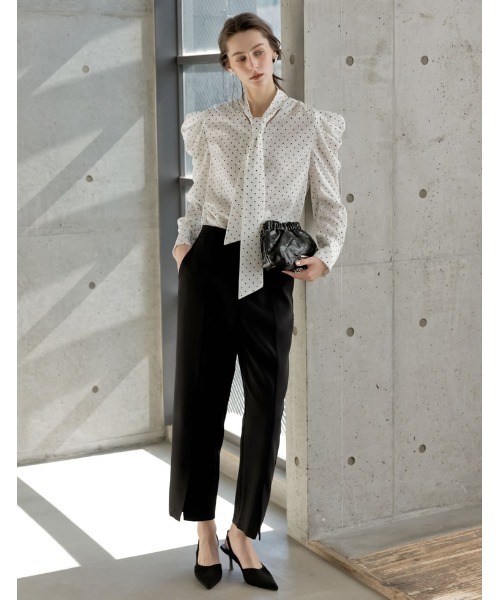 Re:EDIT（リエディ）の「[2026S/S COLLECTION][MEISM by Re:EDIT]無地orドットパワショルVネックボウタイブラウス（シャツ/ブラウス・レディース・ホワイト系その他/ホワイト/ブラック/ブラック系その他・MEDIUM/LARGE）」の20枚目の写真