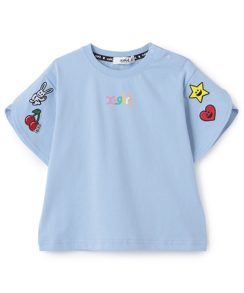 X-girl Stages（エックスガールステージス）の「キャラクターワッペン 袖スリット半袖Tシャツ（Tシャツ/カットソー・キッズ・オフホワイト/ライトブルー・110cm/100cm/90cm/80ｃｍ/140cm/130cm/120cm）」の2枚目の写真