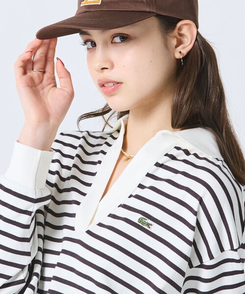 LACOSTE(ラコステ)の「スキッパーネック ボーダーポロシャツ(ポロシャツ・レディース・オフホワイト/ベージュ・34/36/38/40)」の13枚目の写真