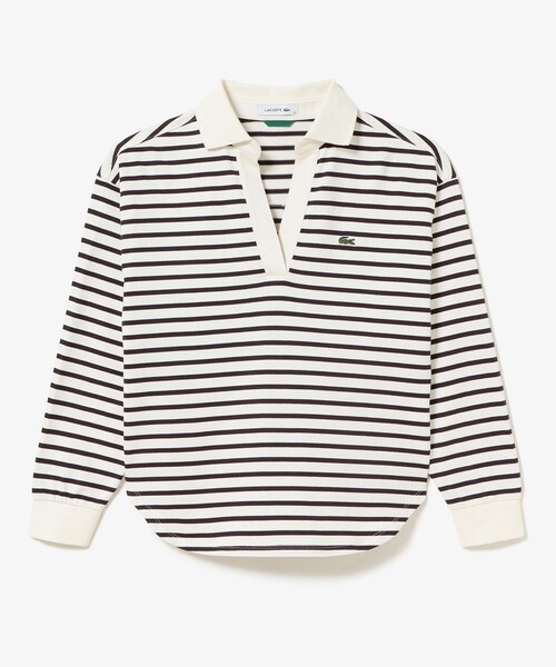 LACOSTE(ラコステ)の「スキッパーネック ボーダーポロシャツ(ポロシャツ・レディース・オフホワイト/ベージュ・34/36/38/40)」の12枚目の写真