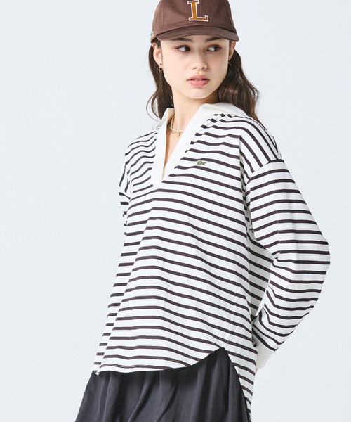 LACOSTE(ラコステ)の「スキッパーネック ボーダーポロシャツ(ポロシャツ・レディース・オフホワイト/ベージュ・34/36/38/40)」の2枚目の写真