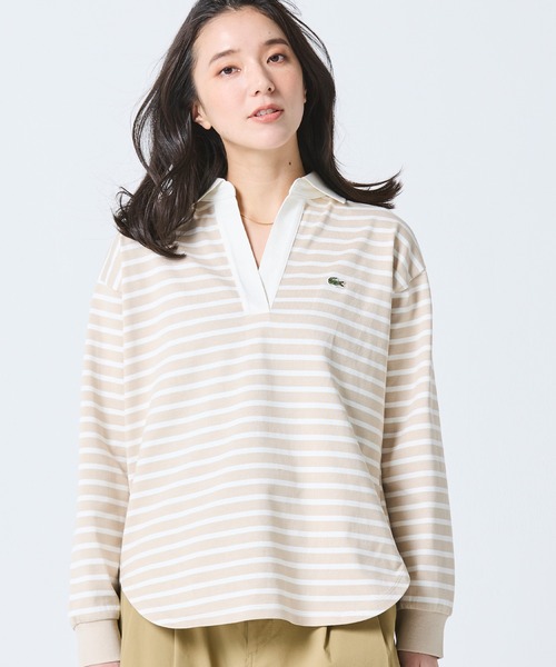 LACOSTE(ラコステ)の「スキッパーネック ボーダーポロシャツ(ポロシャツ・レディース・オフホワイト/ベージュ・34/36/38/40)」の16枚目の写真