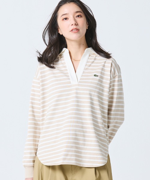 LACOSTE(ラコステ)の「スキッパーネック ボーダーポロシャツ(ポロシャツ・レディース・オフホワイト/ベージュ・34/36/38/40)」の17枚目の写真