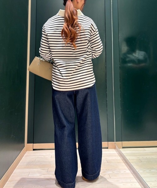 LACOSTE(ラコステ)の「スキッパーネック ボーダーポロシャツ(ポロシャツ・レディース・オフホワイト/ベージュ・34/36/38/40)」の3枚目の写真