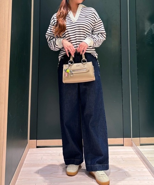 LACOSTE(ラコステ)の「スキッパーネック ボーダーポロシャツ(ポロシャツ・レディース・オフホワイト/ベージュ・34/36/38/40)」の4枚目の写真