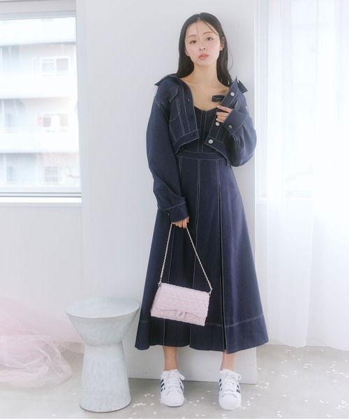 JILL by JILL STUART（ジルバイジルスチュアート）の「【再入荷】ツイードキルティングチェーンバッグ（ショルダーバッグ・レディース・ネイビー/ピンク/ブルー・FREE）」の6枚目の写真