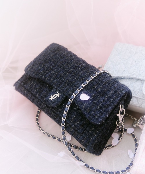 JILL by JILL STUART（ジルバイジルスチュアート）の「【再入荷】ツイードキルティングチェーンバッグ（ショルダーバッグ・レディース・ネイビー/ピンク/ブルー・FREE）」の17枚目の写真