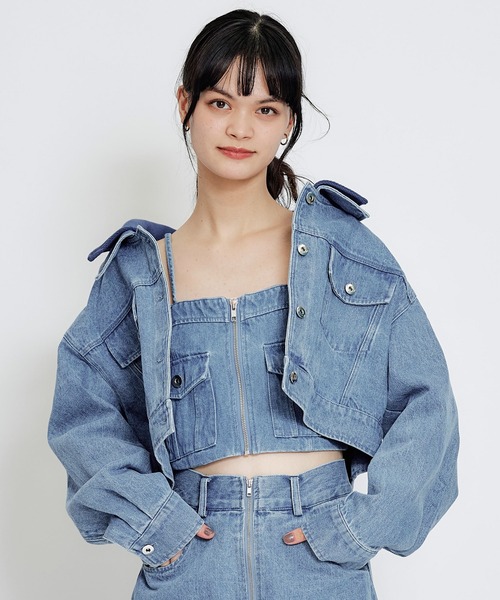 REDYAZEL（レディアゼル）の「【Denim Series】ダブルカラーデニムジャケット（デニムジャケット・レディース・ダークブルー/ブルー/ブラック・FREE）」の3枚目の写真