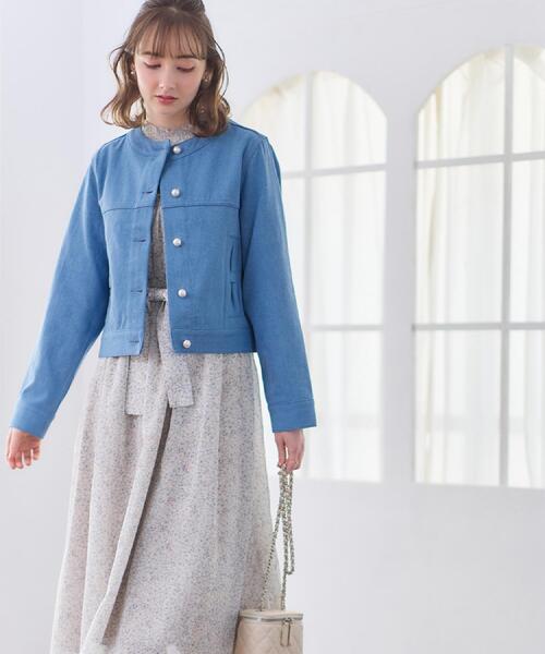 couture brooch（クチュールブローチ）の「【洗える・綿100％】パール調ボタン デニムジャケット（デニムジャケット・レディース・ネイビー/ライトブルー・42/40/38/36）」の9枚目の写真