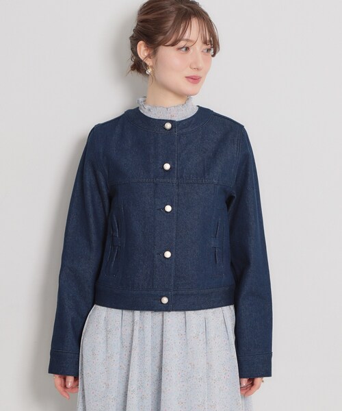 couture brooch（クチュールブローチ）の「【洗える・綿100％】パール調ボタン デニムジャケット（デニムジャケット・レディース・ネイビー/ライトブルー・42/40/38/36）」の18枚目の写真
