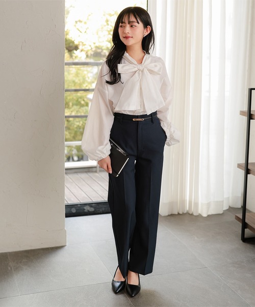 Petitle（プチレ）の「[ オフィスカジュアル ] [ 低身長向けサイズ ] ストレートパンツ（スーツパンツ・レディース・ベージュ/ネイビー/ブラック・PL/PM/PS）」の9枚目の写真