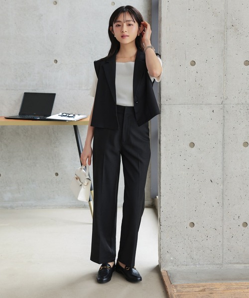 Petitle（プチレ）の「[ オフィスカジュアル ] [ 低身長向けサイズ ] ストレートパンツ（スーツパンツ・レディース・ベージュ/ネイビー/ブラック・PL/PM/PS）」の20枚目の写真