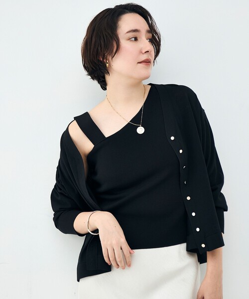 NOLLEY’S（ノーリーズ）の「《手洗い可能》アシメントリーカップ付きタンクトップ（タンクトップ・レディース・ブラック/ホワイト・38）」の10枚目の写真