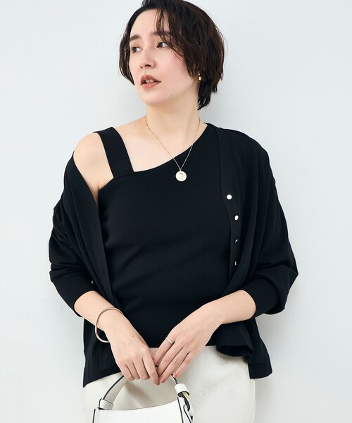 NOLLEY’S（ノーリーズ）の「《手洗い可能》アシメントリーカップ付きタンクトップ（タンクトップ・レディース・ブラック/ホワイト・38）」の11枚目の写真