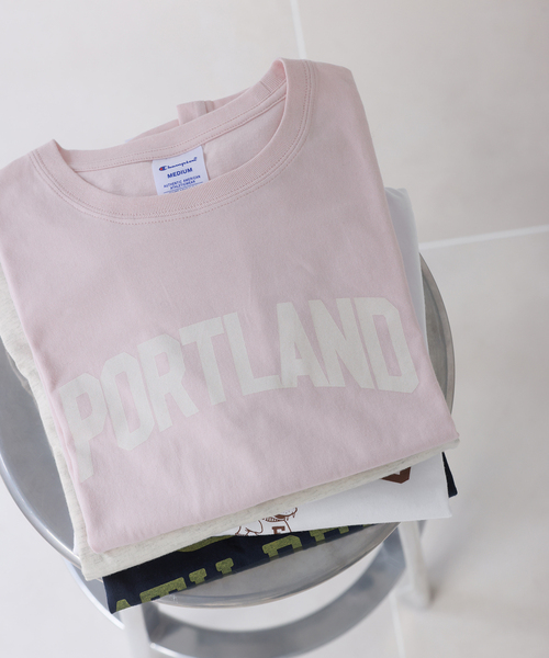 Champion(チャンピオン)の「Champion/チャンピオン SLOBE別注 ロゴTシャツ(Tシャツ/カットソー・レディース・アイボリー/ピンク/ホワイト/ネイビー・FREE)」の5枚目の写真