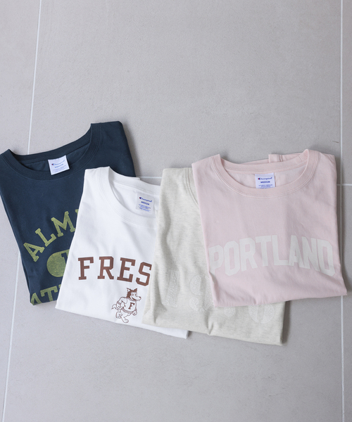 Champion(チャンピオン)の「Champion/チャンピオン SLOBE別注 ロゴTシャツ(Tシャツ/カットソー・レディース・アイボリー/ピンク/ホワイト/ネイビー・FREE)」の6枚目の写真
