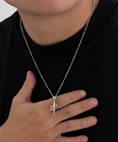 EK535/シルバークロス＆リングトップネックレス/メンズ(NEZ