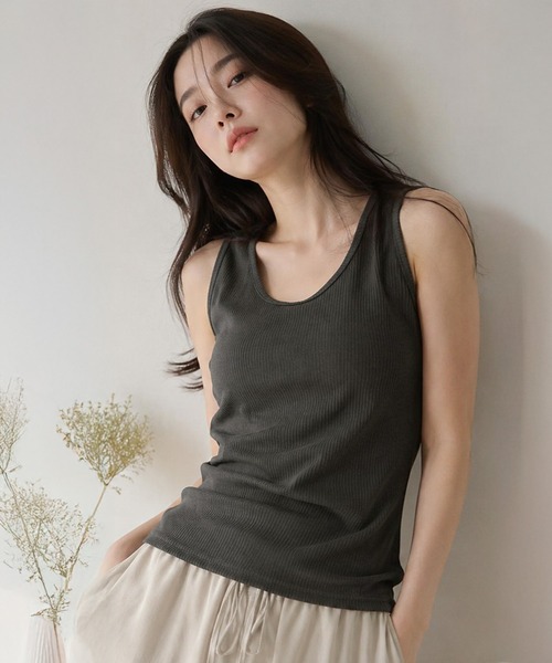 GORGE(ゴージ)の「《リブ ラウンドネック》タンクトップ/カジュアル/オールシーズン/全6色(タンクトップ・レディース・ブラウン/ライム/ブラック/その他/オフホワイト/チャコール・F)」の3枚目の写真