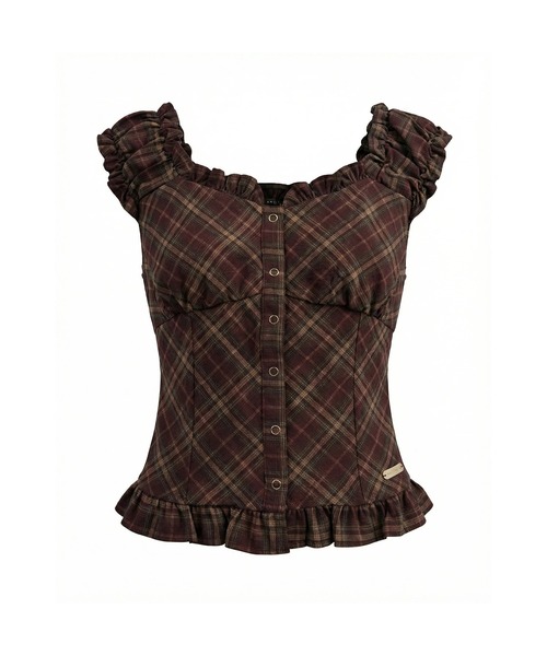 ANDGEEBEE（アンジービー）の「チェックフリルトップス（その他トップス・レディース・ネイビー/ボルドー・FREE）」の5枚目の写真