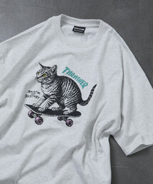 THRASHER（スラッシャー）の「限定展開 THRASHER/スラッシャー THRASHER×FREAK'S STORE /スラッシャー 別注 ビッグシルエット アニマルプリント クルーネック Tシャツ / CAT（Tシャツ/カットソー）」