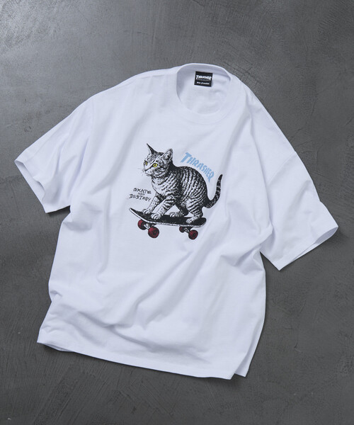 FREAK'S STORE(フリークスストア)の「限定展開 THRASHER×FREAK'S STORE スラッシャー 別注 ビッグシルエット アニマルプリント クルーネック Tシャツ CAT(Tシャツ/カットソー・メンズ・スミクロ/アッシュグレー/ホワイト/ピンク・LARGE/MEDIUM/SMALL)」の14枚目の写真