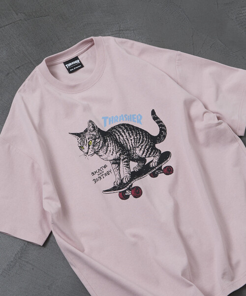 FREAK'S STORE(フリークスストア)の「限定展開 THRASHER×FREAK'S STORE スラッシャー 別注 ビッグシルエット アニマルプリント クルーネック Tシャツ CAT(Tシャツ/カットソー・メンズ・スミクロ/アッシュグレー/ホワイト/ピンク・LARGE/MEDIUM/SMALL)」の21枚目の写真