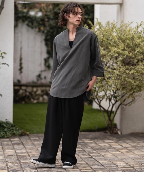 CAMBIO(カンビオ)の「ms6467-Drape 3-4 Sleeve Skipper pullover Shirts 七分袖プルオーバーシャツ(S68526cmb)(シャツ/ブラウス・メンズ・ブラック/チャコールグレー・L/M/S)」の7枚目の写真