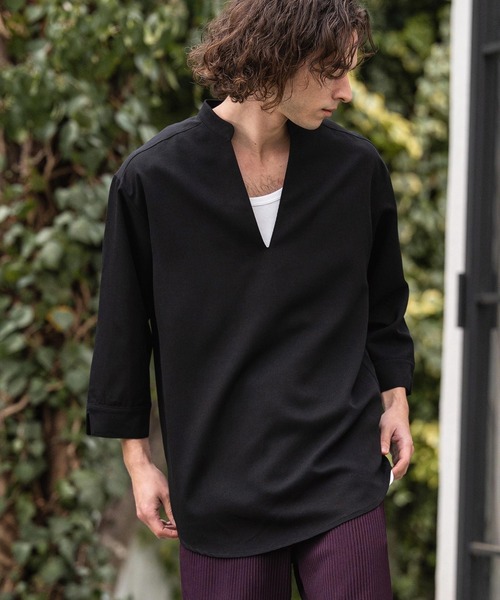 CAMBIO(カンビオ)の「ms6467-Drape 3-4 Sleeve Skipper pullover Shirts 七分袖プルオーバーシャツ(S68526cmb)(シャツ/ブラウス・メンズ・ブラック/チャコールグレー・L/M/S)」の9枚目の写真
