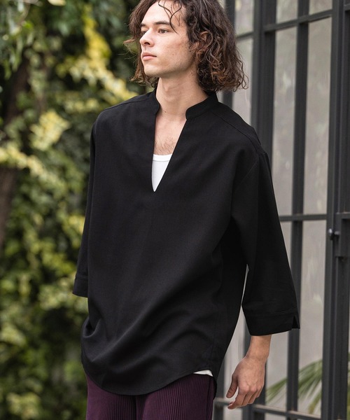 CAMBIO(カンビオ)の「ms6467-Drape 3-4 Sleeve Skipper pullover Shirts 七分袖プルオーバーシャツ(S68526cmb)(シャツ/ブラウス・メンズ・ブラック/チャコールグレー・L/M/S)」の10枚目の写真