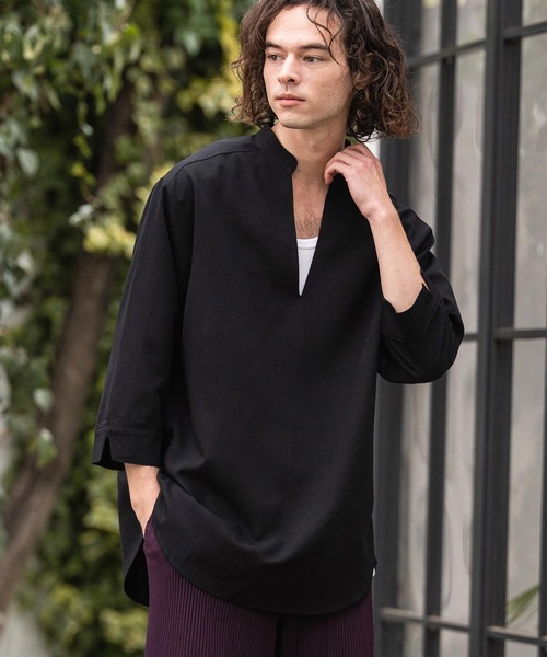 CAMBIO(カンビオ)の「ms6467-Drape 3-4 Sleeve Skipper pullover Shirts 七分袖プルオーバーシャツ(S68526cmb)(シャツ/ブラウス・メンズ・ブラック/チャコールグレー・L/M/S)」の11枚目の写真
