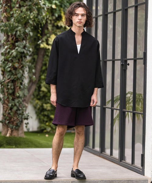 CAMBIO(カンビオ)の「ms6467-Drape 3-4 Sleeve Skipper pullover Shirts 七分袖プルオーバーシャツ(S68526cmb)(シャツ/ブラウス・メンズ・ブラック/チャコールグレー・L/M/S)」の12枚目の写真