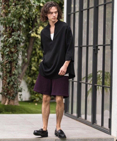 CAMBIO(カンビオ)の「ms6467-Drape 3-4 Sleeve Skipper pullover Shirts 七分袖プルオーバーシャツ(S68526cmb)(シャツ/ブラウス・メンズ・ブラック/チャコールグレー・L/M/S)」の13枚目の写真