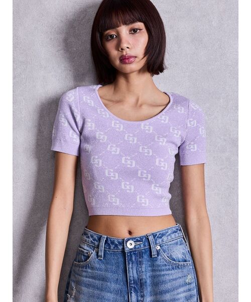 GYDA(ジェイダ)の「GG jacquardラメニットトップス(Tシャツ/カットソー・レディース・ピンク/オフホワイト/パープル/ブラック・FREE)」の3枚目の写真
