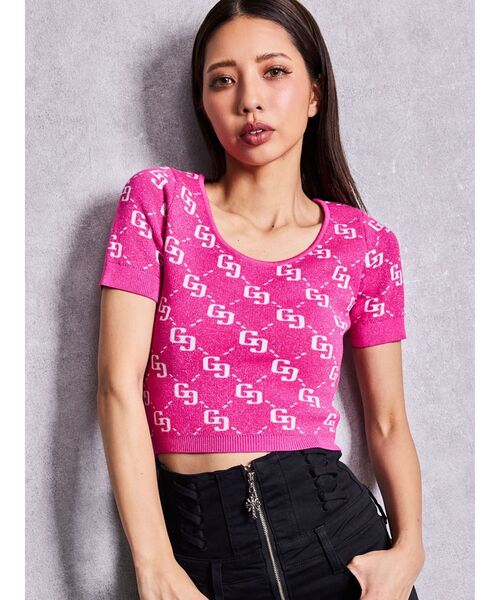 GYDA(ジェイダ)の「GG jacquardラメニットトップス(Tシャツ/カットソー・レディース・ピンク/オフホワイト/パープル/ブラック・FREE)」の4枚目の写真