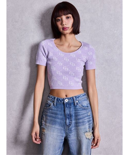 GYDA(ジェイダ)の「GG jacquardラメニットトップス(Tシャツ/カットソー・レディース・ピンク/オフホワイト/パープル/ブラック・FREE)」の10枚目の写真