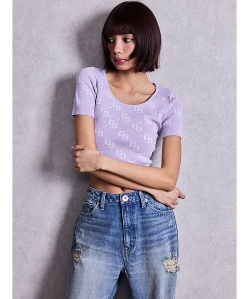 GYDA(ジェイダ)の「GG jacquardラメニットトップス(Tシャツ/カットソー・レディース・ピンク/オフホワイト/パープル/ブラック・FREE)」の11枚目の写真
