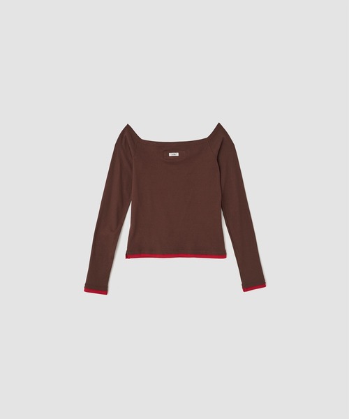 JANE SMITH / JOHN SMITH（ジェーンスミスジョンスミス）の「COTTON OFF SHOULDER LAYERED PULLOVER（Tシャツ/カットソー・レディース・ブラック/ブラウン/ホワイト・M）」の4枚目の写真