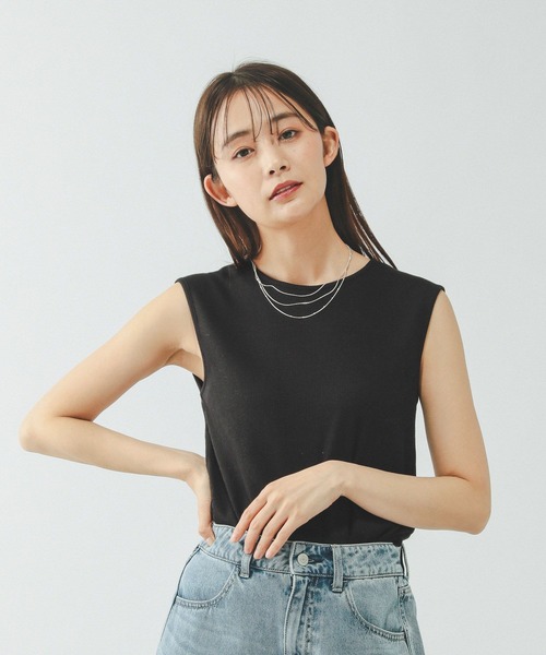 GLOBAL WORK(グローバルワーク)の「Beauteeフレンチスリーブ/633990(タンクトップ・レディース・ブラック/オフホワイト/ダークブラウン・MEDIUM/LARGE)」の1枚目の写真