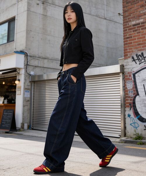 ARTISTWEAR（アーティストウェア）の「[ATW] サークルカーブデニムワイドパンツ（デニムパンツ・レディース・ネイビー・S/M/L/XL）」の3枚目の写真